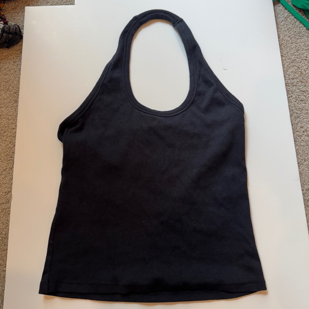 Pilcro Black Ribbed Halter Top Scoop Neck Sleeveless Tank Large
